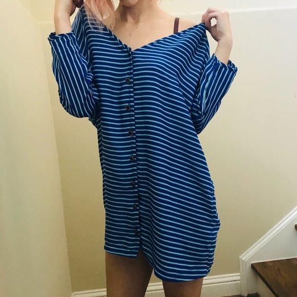 Tops - Electric Neon Blue Striped Tunic Dress/Top